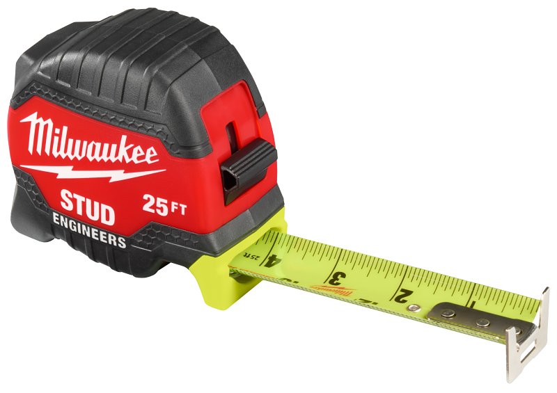 MILWAUKEE ELECTRICAL TO Milwaukee STUD 48-22-1425E Tape Measure with Engineer's Scale, 25 ft L Blade, 1-5/16 in W Blade, Steel Blade
