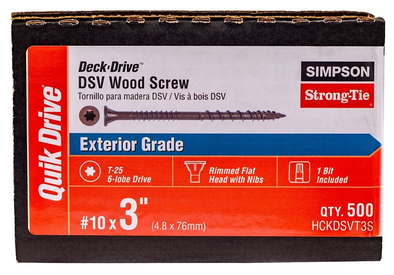 SIMPSON STRONG-TIE Simpson Strong-Tie Deck-Drive HCKDSVT3S DSV Wood Screw, #10 Thread, 3 in L, Rimmed Flat with Ribs Head, T25 Drive HARDWARE & FARM SUPPLIES SIMPSON STRONG-TIE