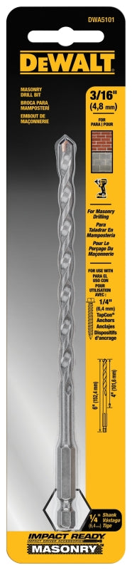 DEWALT DEWALT DWA5101 Drill Bit, 3/16 in Dia, 6 in OAL, 1/4 in Dia Shank, Hex Shank, HCS