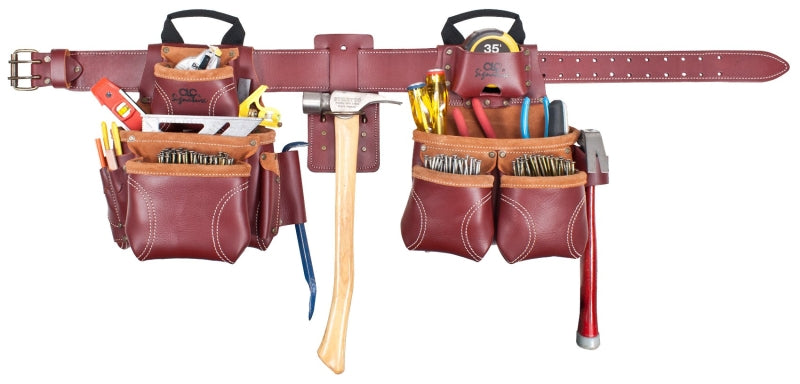 HULTAFORS CLC Signature Elite Series 21453X Tool Belt Combo System, 40 to 52 in Waist, 62 in L, Leather, Chestnut, 18-Pocket TOOLS HULTAFORS