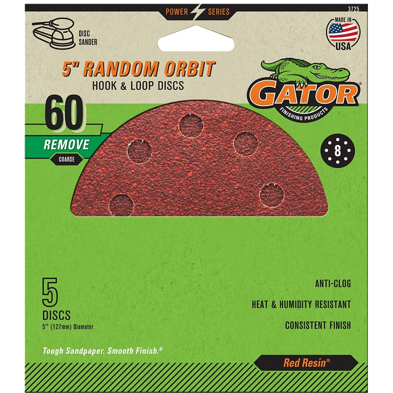 GATOR Gator 3725 Sanding Disc, 5 in Dia, 60 Grit, Coarse, Aluminum Oxide Abrasive, Vented TOOLS GATOR
