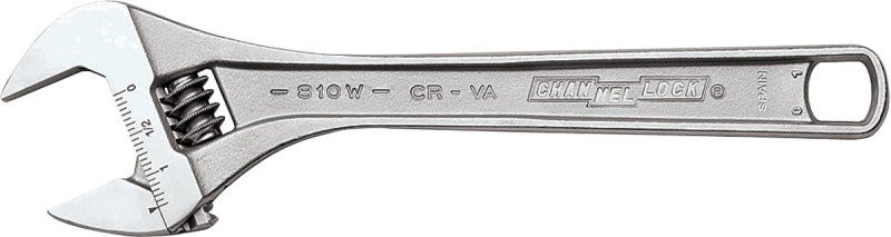CHANNELLOCK CHANNELLOCK WIDEAZZ Series 810W Adjustable Wrench, 10 in OAL, 1.38 in Jaw, Steel, Chrome, Plain-Grip Handle TOOLS CHANNELLOCK   
