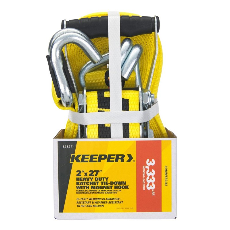 KEEPER Keeper Commercial Series 82827 Heavy-Duty Strap Tie-Down with Magnetic JJ Hook, 2 in W, 27 ft L, 3333 lb