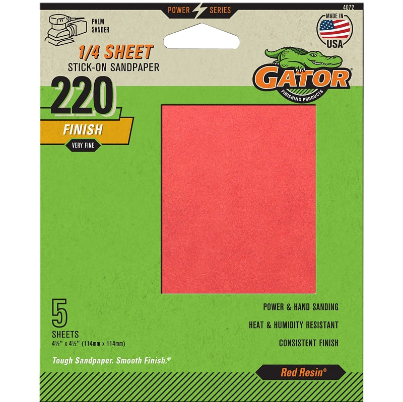 GATOR Gator 4072 Sanding Sheet, 4-1/2 in L, 4-1/2 in W, Extra Fine, 220 Grit, Aluminum Oxide Abrasive TOOLS GATOR