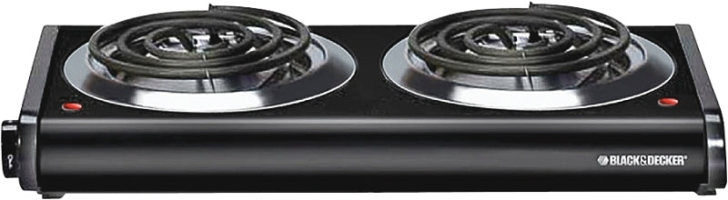 BLACK & DECKER Black+Decker DB1002B Buffet Range, 500/1000 W, 2-Burner, Knob Control, 2-Control, Metal, Black
