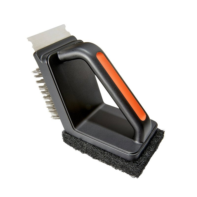 MR BAR-B-Q PRODUCTS Mr. BAR-B-Q 60319Y Dual Head Grill Brush Scrub Pad and Scraper, Stainless Steel Bristle, Thermoplastic Rubber Handle