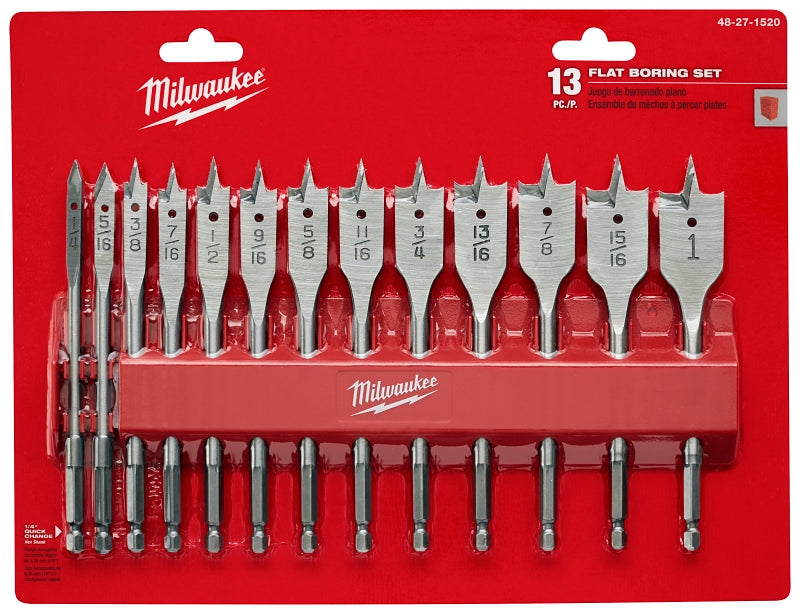 MILWAUKEE Milwaukee 48-27-1520 Boring Bit Set, Flat, 13-Piece, HCS