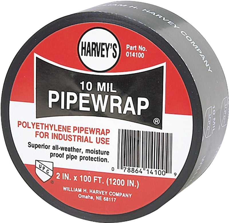 HARVEY Harvey 14100 Pipe Wrap, 100 ft L, 2 in W, 10 mil Thick, Black