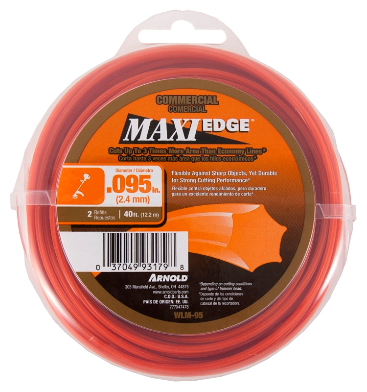 ARNOLD Arnold Maxi Edge Series WLM-95 Trimmer Line, 0.095 in Dia, 40 ft L, Polymer, Red