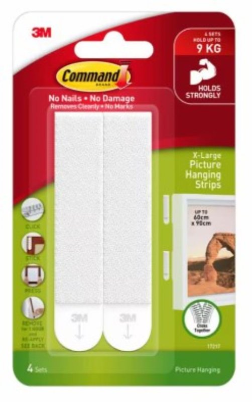 COMMAND Command 17217-ES Picture Hanging Strip, Foam Backing, White, 20 lb, 4/PR