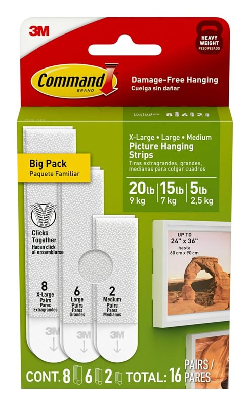 COMMAND Command 17218-16ES Picture Hanging Strip, White, 20 lb