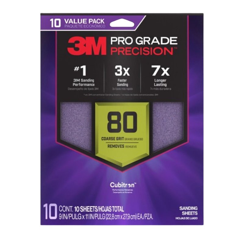 3M Pro Grade Precision SHR80-PGP-10T Sanding Sheet, 9 in L, 11 in W, Coarse, 80 Grit, Ceramic Alumina Abrasive PAINT 3M