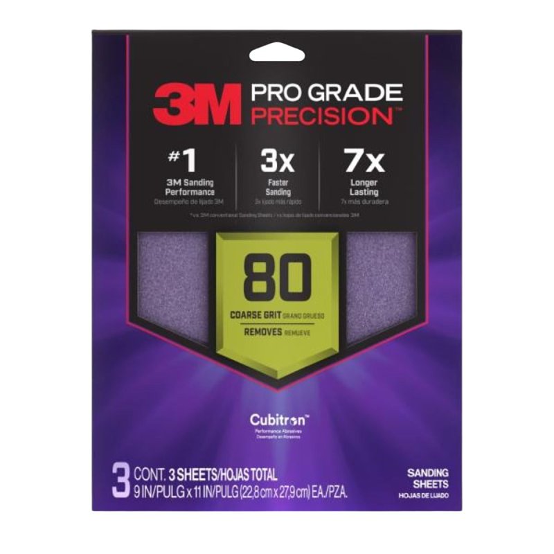 3M Pro Grade Precision SHR80-PGP-3T Sanding Sheet, 9 in L, 11 in W, Coarse, 80 Grit, Ceramic Alumina Abrasive