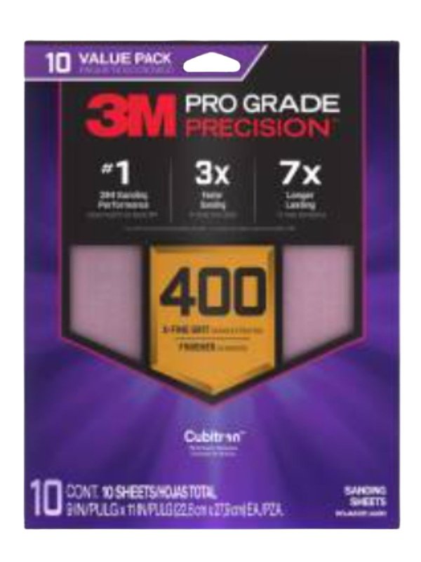 3M Pro Grade Precision SHR400-PGP-10T Faster Sanding Sheet, 11 in L, 9 in W, Extra Fine, 400 Grit BUILDING MATERIALS 3M