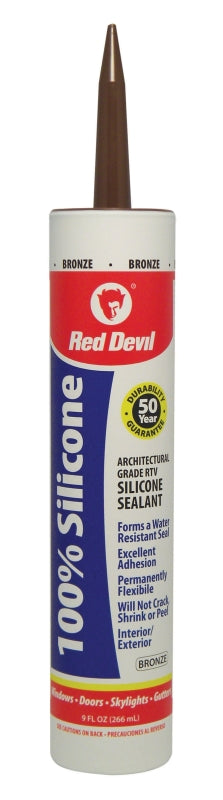 RED DEVIL Red Devil 081640 Silicone Sealant, Bronze, -60 to 400 deg F, 9 fl-oz Cartridge