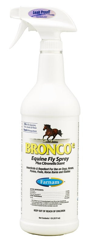 FARNAM Farnam Bronco 100502328 Fly Spray, Liquid, Clear, Citronella, 32 oz Bottle