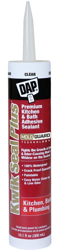 DAP DAP 18516 Adhesive Sealant, Clear, 24 hr Curing, -20 to 150 deg F, 10.1 oz Tube PAINT DAP