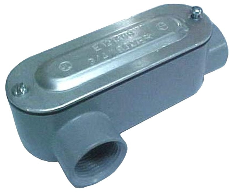 TEDDICO/BWF BWF 102-CGV Conduit Body, 2 -Hub, 1 in Hub, Threaded, Aluminum, Gray