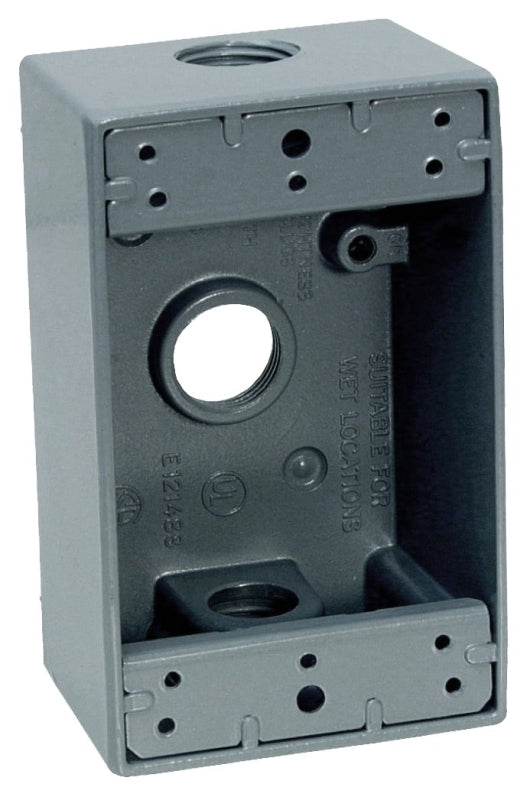 TEDDICO/BWF Teddico/Bwf 1753-1 Outlet Box, 1-Gang, 3-Knockout, 3-3/4 in, Metal, Gray, Powder-Coated