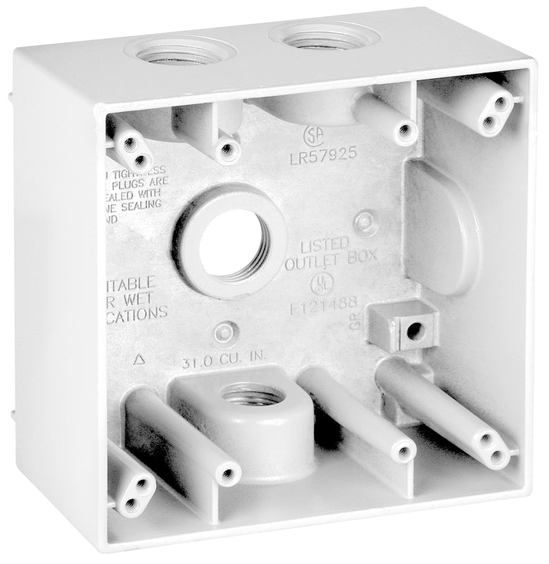 TEDDICO/BWF Teddico/Bwf 2504W-1 Outlet Box, 2-Gang, 4-Knockout, 4-1/2 in, Metal, White, Powder-Coated ELECTRICAL TEDDICO/BWF