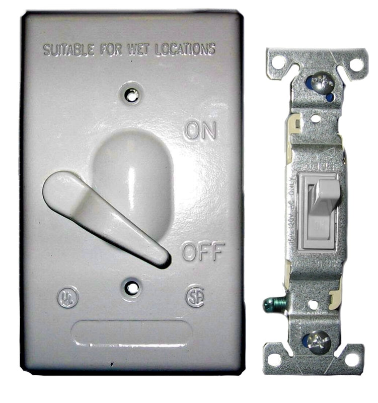 TEDDICO/BWF BWF 613-1 Toggle Switch Cover, 4-9/16 in L, 2-13/16 in W, Metal, Gray, Powder-Coated ELECTRICAL TEDDICO/BWF