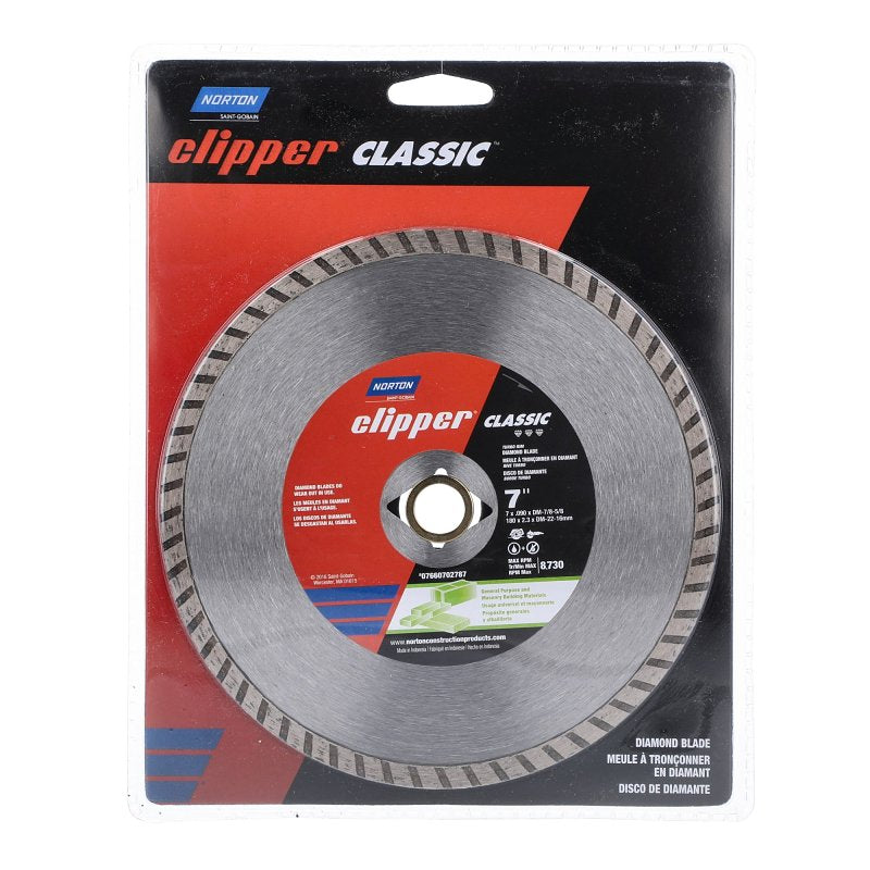 NORTON CLIPPER Norton Clipper Classic Series 07660702787 Diamond Saw Blade, 7 in Dia, 7/8 to 5/8 in Arbor, Turbo Rim PAINT NORTON CLIPPER