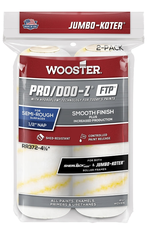 WOOSTER BRUSH Wooster RR372-4 1/2 Roller Cover, White, 1/2 in Thick Nap, 4-1/2 in L, Fabric Cover