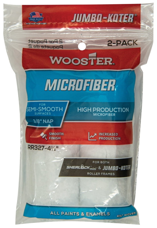 WOOSTER BRUSH Wooster RR327-4 1/2 Roller Cover, 3/8 in Thick Nap, 4-1/2 in L, Microfiber Cover