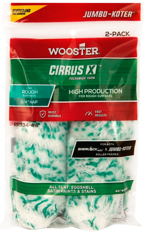 WOOSTER BRUSH Wooster RR334-4 1/2 Mini Roller Cover, 3/4 in Thick Nap, 4-1/2 in L, Fabric Cover, Green/White