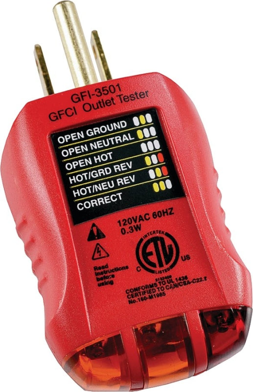 GB Gardner Bender GFI-3501 Fault Receptacle Tester and Circuit Analyzer, Neondicator Display, Red ELECTRICAL GB