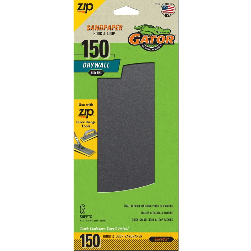GATOR Gator 7159 Sandpaper, 10-1/2 in L, 4-1/2 in W, 150 Grit, Fine, Silicone Carbide Abrasive