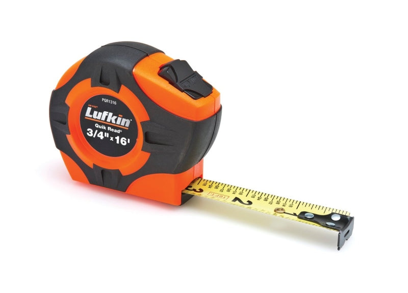 LUFKIN Crescent Lufkin Quikread Series PQR1316N Tape Measure, 16 ft L Blade, 3/4 in W Blade, Steel Blade, ABS/Rubber Case