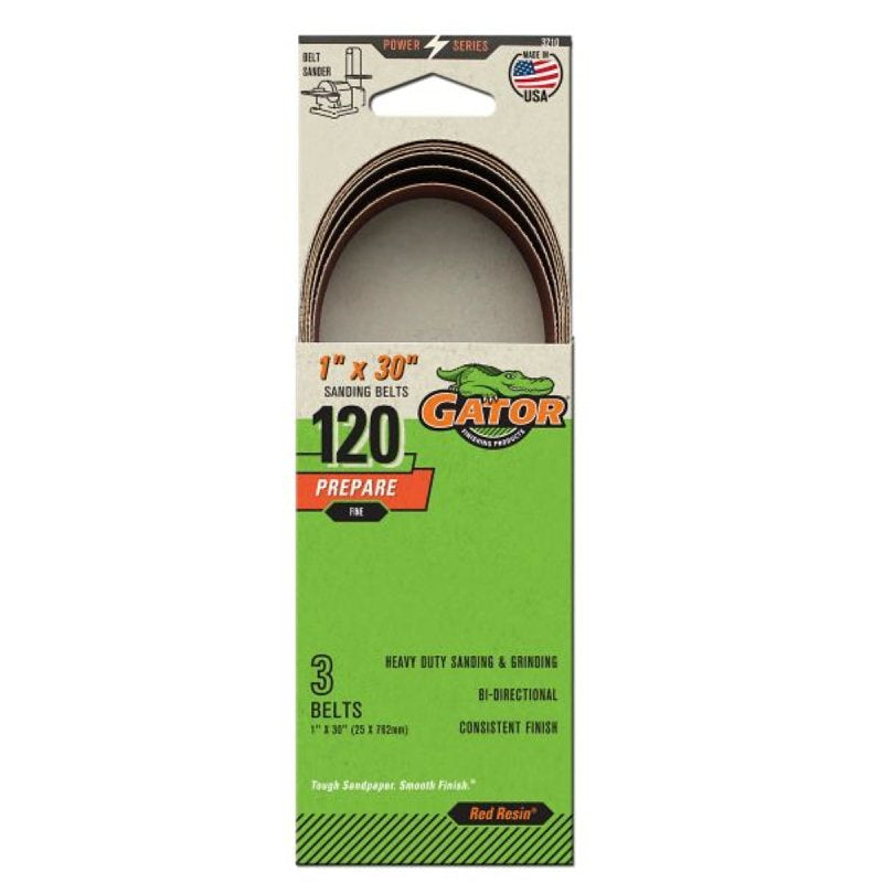 GATOR Gator 3210 Sanding Belt, 1 in W, 30 in L, 120 Grit, Fine, Aluminum Oxide Abrasive TOOLS GATOR