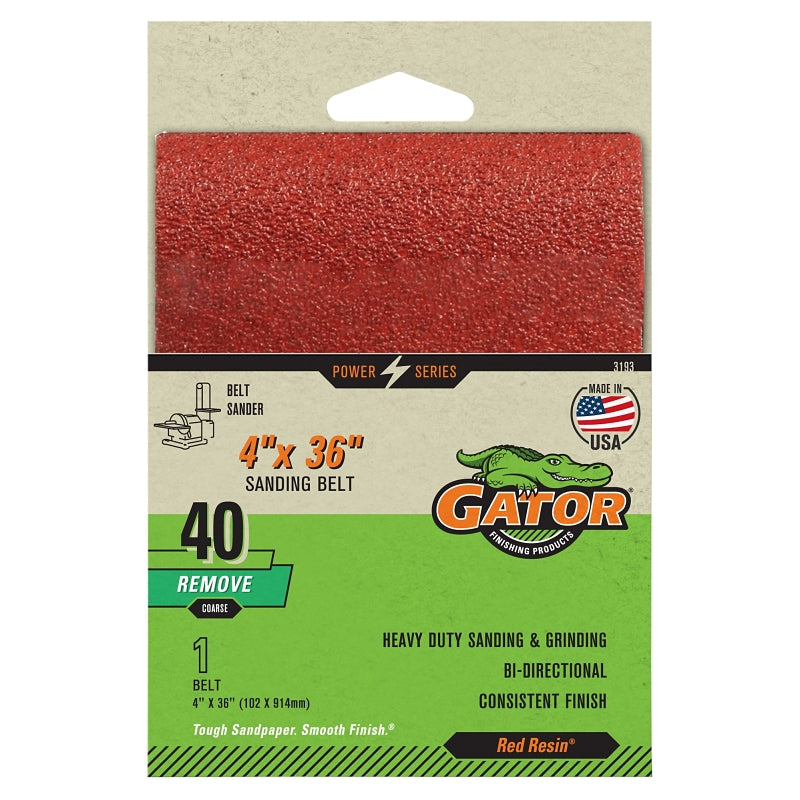 GATOR Gator 3193 Stationary Sanding Belt, 4 in W, 36 in L, 40 Grit, Extra Coarse, Aluminum Oxide Abrasive
