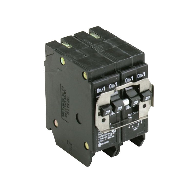 CUTLER-HAMMER Cutler-Hammer BQ220230 Circuit Breaker with Rejection Tab, Quad, Type BQ, 20/30 A, 4 -Pole, 120/240 V