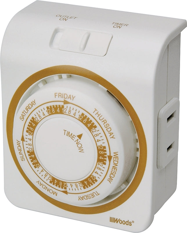 WOODS Woods 50003 Mechanical Timer, 15 A, 125 V, 1875 W, 7 days Time Setting, White ELECTRICAL WOODS