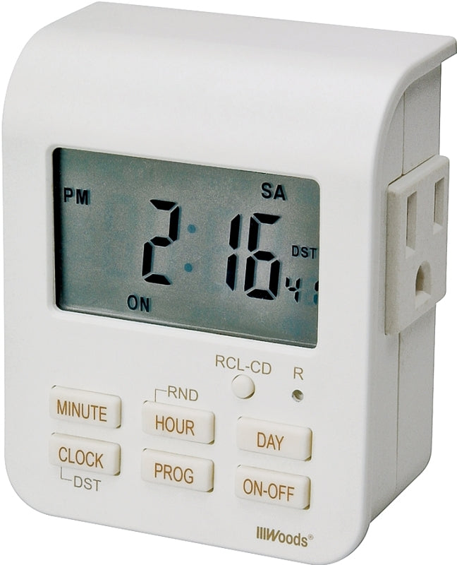 WOODS Woods 50009 Digital Timer, 15 A, 125 V, 1875 W, 3 -Outlet, 7 days Time Setting, 20 On/Off Cycles Per Day Cycle ELECTRICAL WOODS