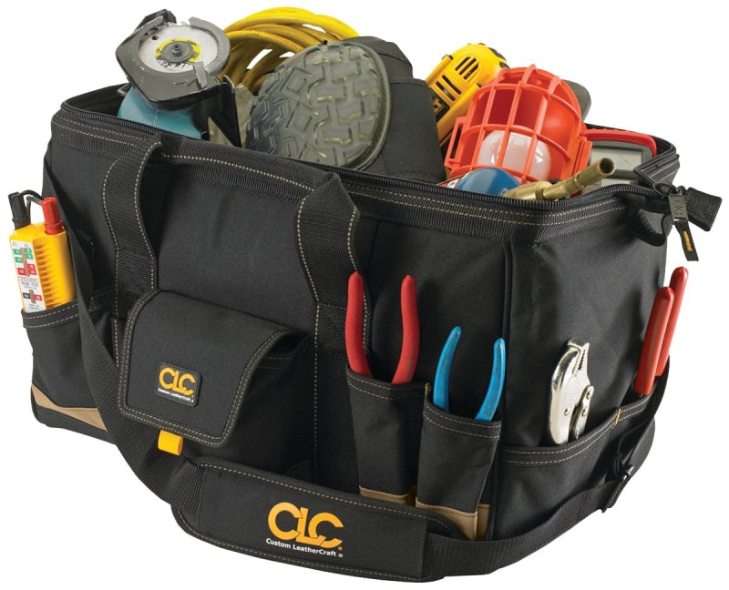 HULTAFORS CLC Tool Works MEGAMOUTH Series 1163 Tote Bag, 11 in W, 12 in D, 18 in H, 25-Pocket, Polyester, Black TOOLS HULTAFORS