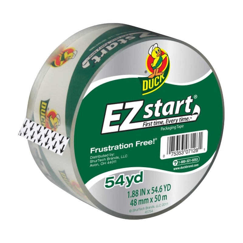 DUCK Duck EZ Start 285711 Packaging Tape, 55 yd L, 1.88 in W, Clear
