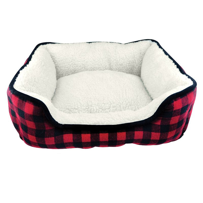 SLUMBER PET PetEdge Slumber Pet ZA2227 19 17 Cuddler Bed, 20 in L, 16 in W, Buffalo Pattern, Polyester Fill, Sherpa Cover