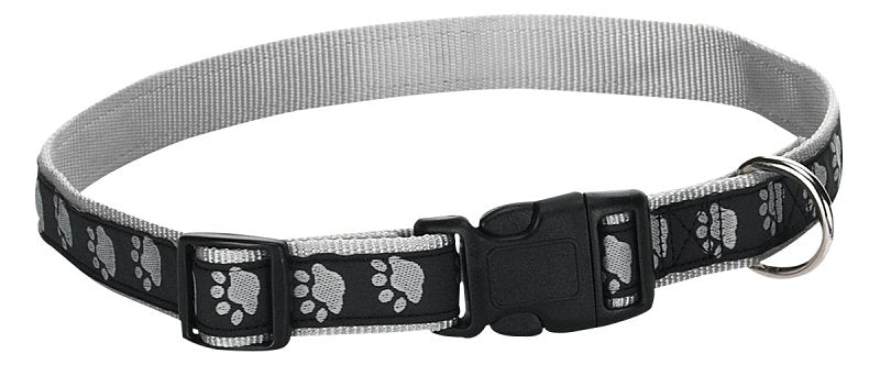 CASUAL CANINE Casual Canine ZA8871 14 17 Dog Collar, 14 to 20 in L Collar, 5/8 in W Collar, Nylon, Black, Two Tone Paw Print