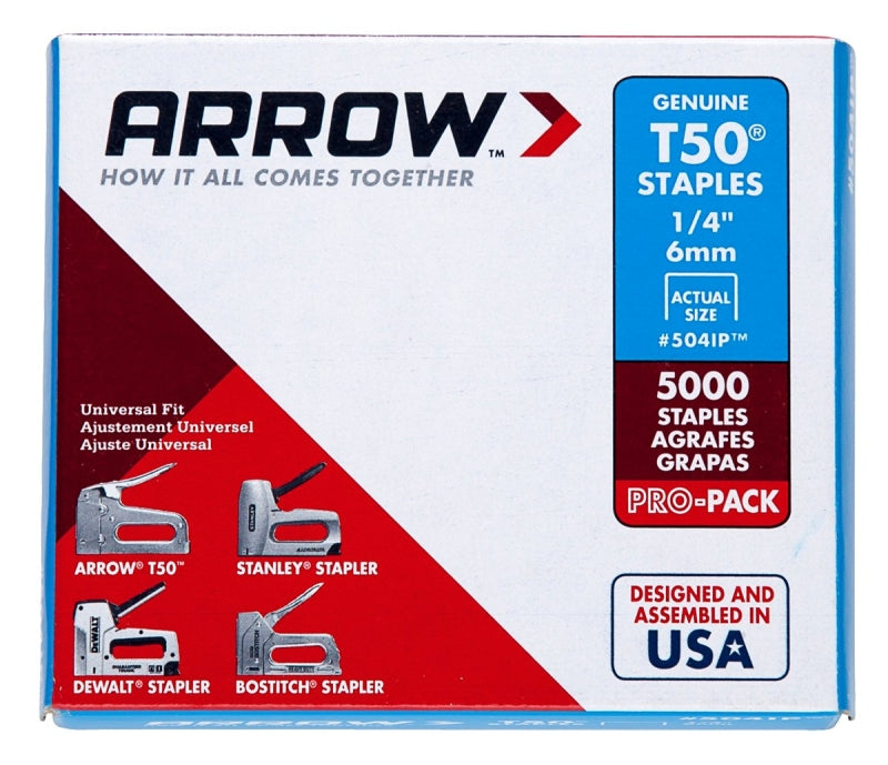 ARROW Arrow T50 Series 504IP Staple, For: ETF50PBN, ETFX50, CT50, 5100 Stapler, 3/8 in W Crown, 1/4 in L Leg HARDWARE & FARM SUPPLIES ARROW