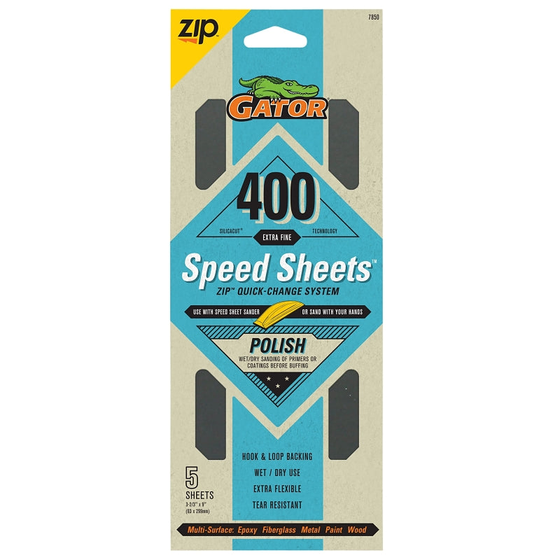 GATOR Gator 7850 Sandpaper, 9 in L, 3-2/3 in W, 400 Grit, Aluminum Oxide Abrasive, Latex Backing