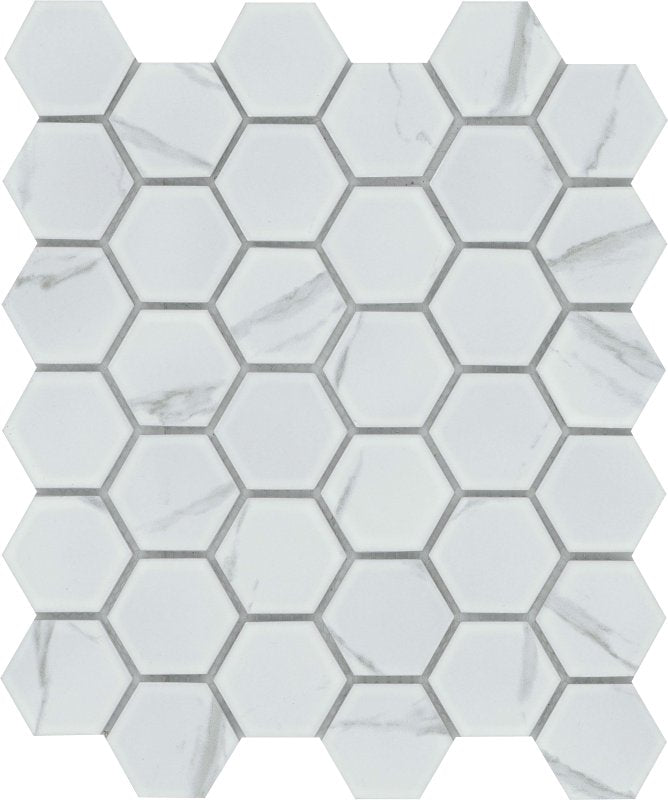 EMSER TILE Emser Tile Elegan Series W95ELEGCA1113MH2M Porcelain Mosaic Tile, 13 in L Tile, 11 in W Tile, Pressed Edge, Calacata BUILDING MATERIALS EMSER TILE