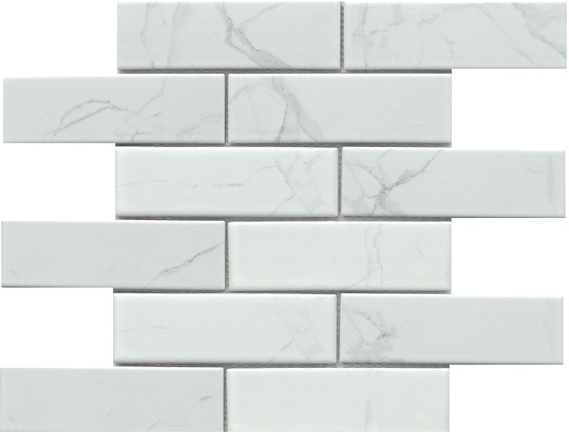 EMSER TILE Emser Tile Elegan Series W95ELEGCA1112MOFM Porcelain Mosaic Tile, 12 in L Tile, 11 in W Tile, Pressed Edge, Calacata BUILDING MATERIALS EMSER TILE