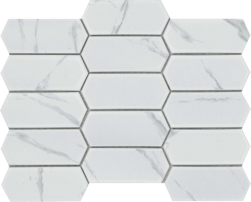 EMSER TILE Emser Tile Elegan Series W95ELEGCA1013MTKM Porcelain Mosaic Tile, 14 in L Tile, 10 in W Tile, Pressed Edge, Calacata BUILDING MATERIALS EMSER TILE