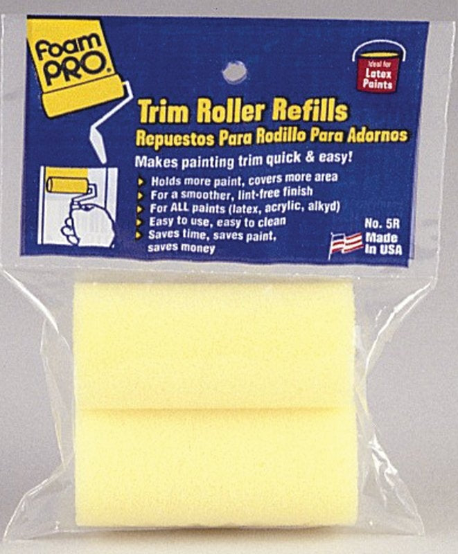 FOAMPRO Foampro 5R Trim Roller Refill, 1-3/8 in Thick Nap, 3 in L, Foam Cover PAINT FOAMPRO