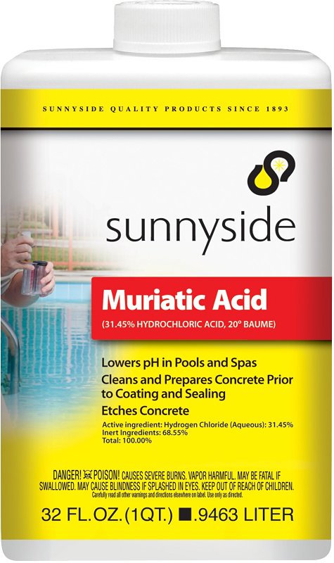SUNNYSIDE Sunnyside 71032 Muriatic Acid, Liquid, Pungent, Clear/Light Yellow, 1 qt, Bottle