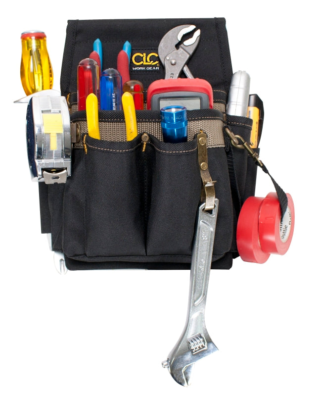 HULTAFORS CLC Tool Works Series 1505 Tool Pouch, 10-Pocket, Polyester, Black/Tan, 7-1/2 in W, 11 in H, 6-1/4 in D