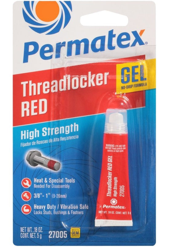 PERMATEX Permatex 27005 Threadlocker, 5 g, Gel, Red PAINT PERMATEX